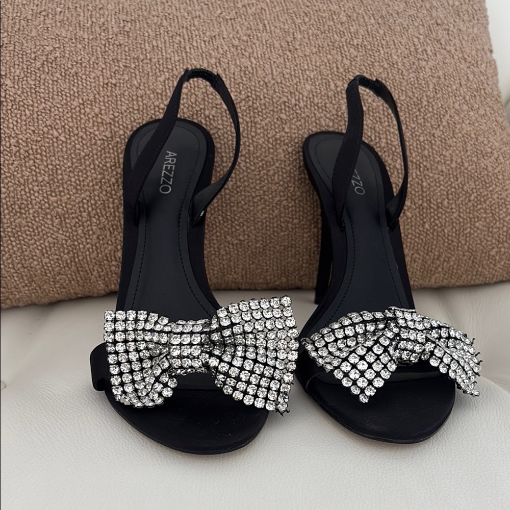 Arezzo Black and Silver Heels with Slingback Design